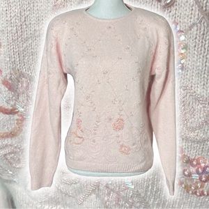 Silk Angora Beaded Sweater S Embroidered Floral Pearl Beads Lambswool Cezanne